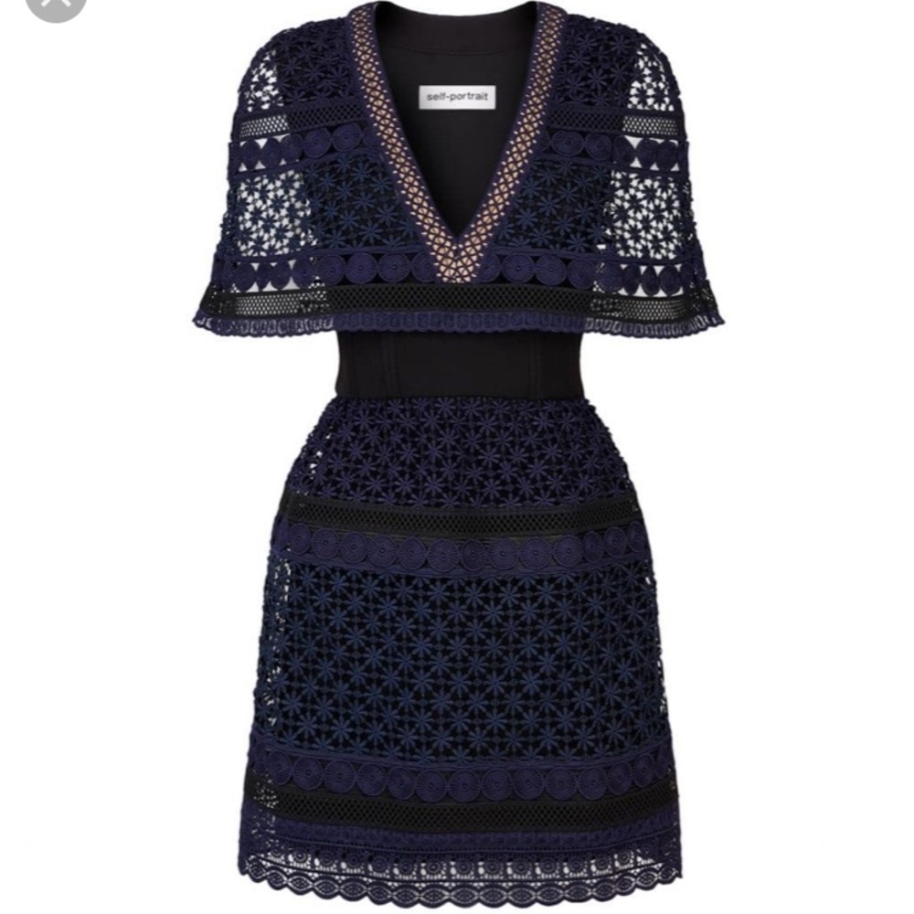 SELF-PORTRAIT Guipure Cape Navy Dress XS